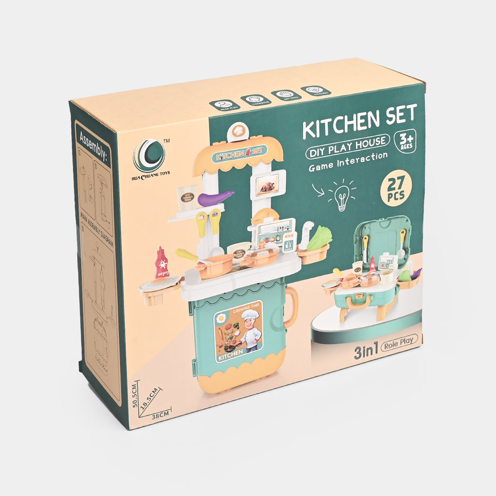 DIY 3-in-1 Portable Kitchen Set Play House Briefcase – 27 PCS